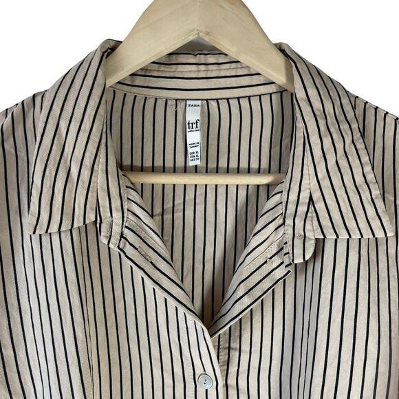 Zara TRF Cream/Black Fitted Button Down Blouse Sz XL - Picture 4 of 9